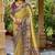 Gold purple silk blend embroidered party wear sarees