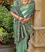 Green silk blend embroidered party wear Saree with blouse 