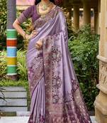 Lavender silk blend embroidered party wear Saree with blouse 