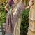 Cream purple silk blend embroidered party wear Saree with blouse 