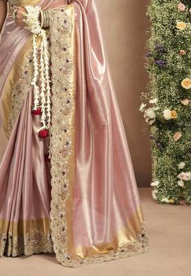 Light pink magenta silk blend embroidered wedding Saree with blouse  3