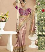 Pink magenta silk blend embroidered wedding Saree with blouse 