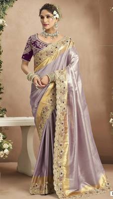 Mauve purple silk blend embroidered wedding Saree with blouse  3
