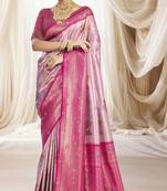 Pink magenta silk blend embroidered kanchipuram silk blend Saree with blouse 