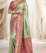 Green magenta silk blend embroidered kanchipuram silk blend Saree with blouse 