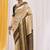 Cream black silk blend embroidered kanchipuram silk blend Saree with blouse 