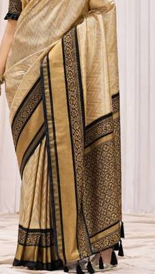 Cream black silk blend embroidered kanchipuram silk blend Saree with blouse  3