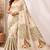 Cream green linen printed linen saree