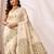 Cream green linen printed linen saree