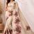 Cream pink linen printed linen saree