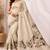 Cream linen printed linen saree