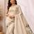 Cream linen printed linen saree