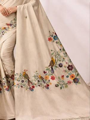 Cream linen printed linen saree 3