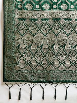Green colour silk blend saree with silver zari weaving border 4