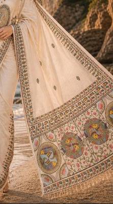 Cream linen printed linen saree 3