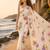 Cream purple linen printed linen saree