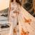 Cream linen printed linen saree