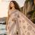 Cream mauve linen printed linen saree