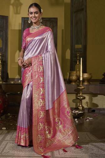 Lavender magenta silk blend embroidered traditional Saree with blouse 