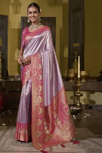 Lavender magenta silk blend embroidered traditional Saree with blouse 