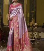 Lavender magenta silk blend embroidered traditional Saree with blouse 