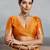 Orange colour silk blend saree with silver zari weaving border