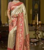 Cream red silk blend embroidered traditional Saree with blouse 