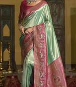 Pista green magenta silk blend embroidered traditional Saree with blouse 