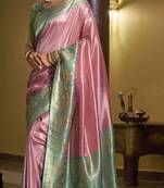 Pink green silk blend embroidered traditional Saree with blouse 