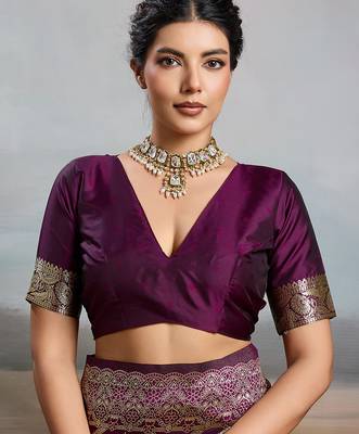 Wine colour silk blend saree with silver zari weaving border 3