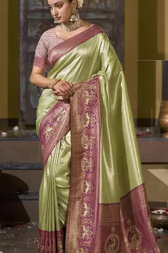 Mehendi green purple silk blend embroidered traditional Saree with blouse 
