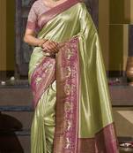 Mehendi green purple silk blend embroidered traditional Saree with blouse 