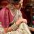 Cream pink silk blend embroidered heavy work Saree with blouse 
