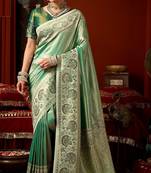Green silk blend embroidered heavy work Saree with blouse 