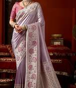 Lavender pink silk blend embroidered heavy work Saree with blouse 