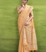 Orange linen beautiful tussle on pallu casual wear saree