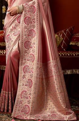 Pink blue silk blend embroidered heavy work Saree with blouse  3