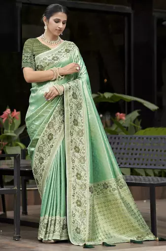Green silk blend embroidered bollywood Saree with blouse 