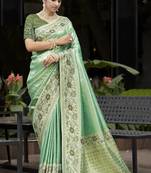 Green silk blend embroidered bollywood Saree with blouse 