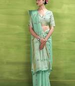 Turquoise  linen beautiful tussle on pallu casual wear saree