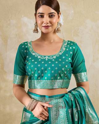 Sea green colour silk blend saree with silver zari weaving border 3