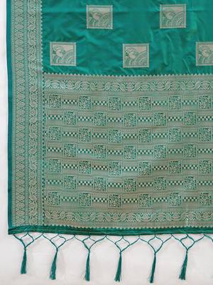 Sea green colour silk blend saree with silver zari weaving border 4