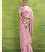 Baby pink linen beautiful tussle on pallu casual wear saree