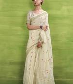 Off-white linen beautiful tussle on pallu casual wear saree