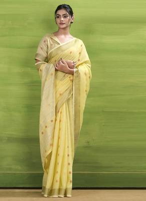 Lemon linen beautiful tussle on pallu casual wear saree 1