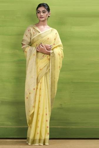 Lemon linen beautiful tussle on pallu casual wear saree