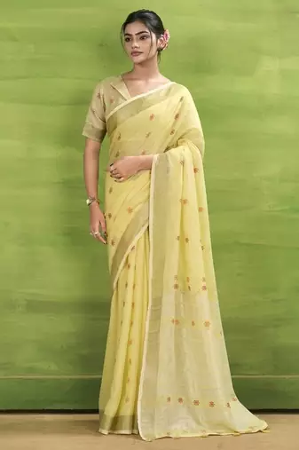 Lemon linen beautiful tussle on pallu casual wear saree