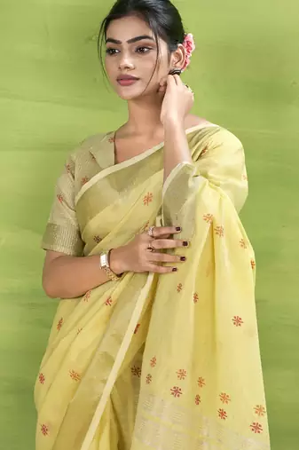 Lemon linen beautiful tussle on pallu casual wear saree
