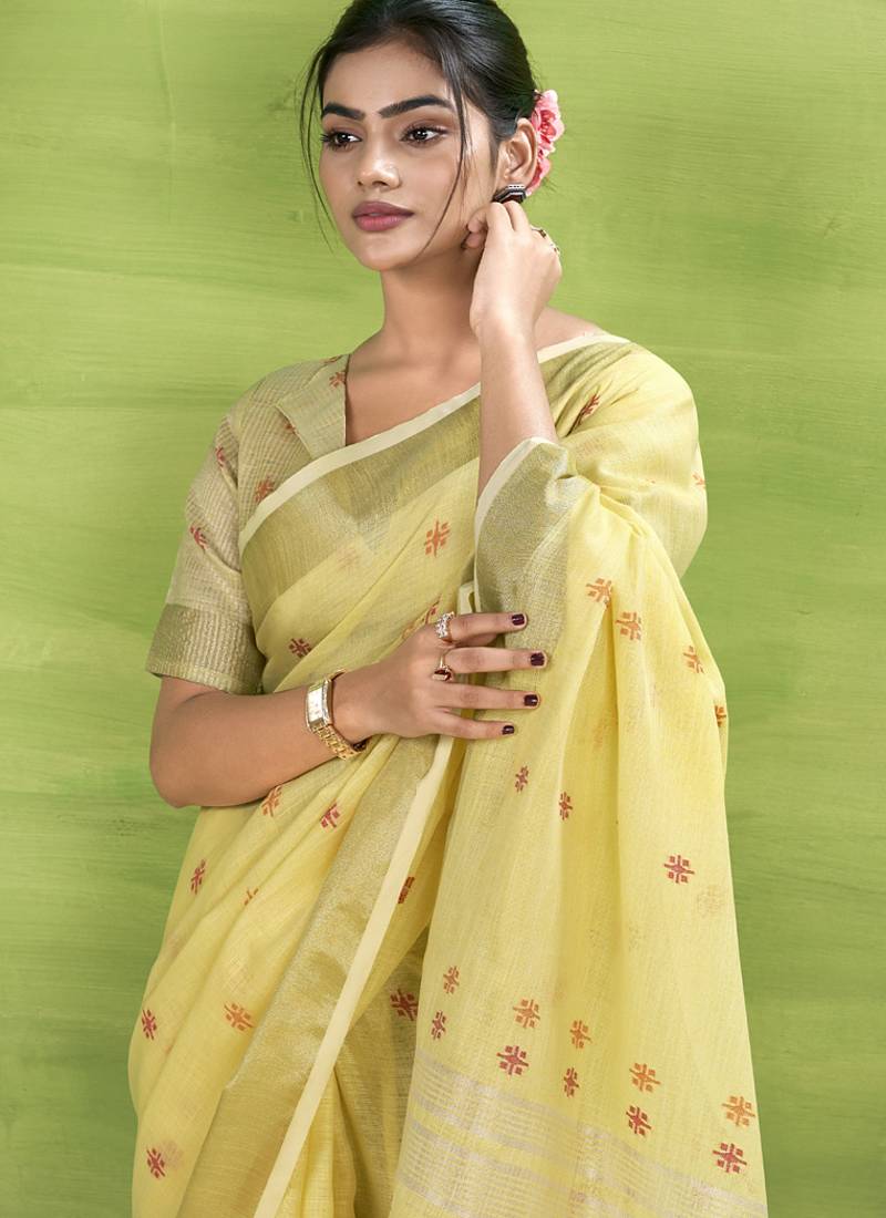 Lemon linen beautiful tussle on pallu casual wear saree