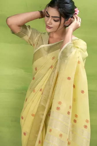Lemon linen beautiful tussle on pallu casual wear saree